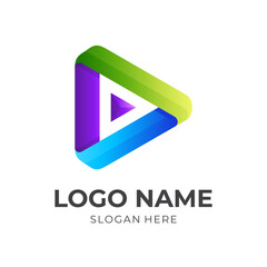 play button logo concept with 3d colorful style