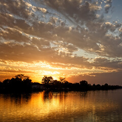 The River Gambia at sunset, Georgetown, Gambia.