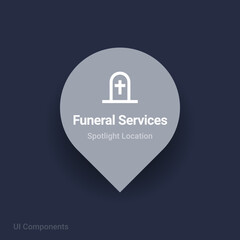 funeral services, cemeteries map spotlight location vector Icon.