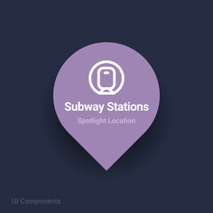 subway stations, metro map spotlight location vector Icon.