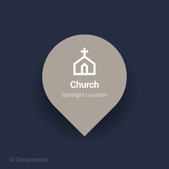 worship, church map spotlight location vector Icon.