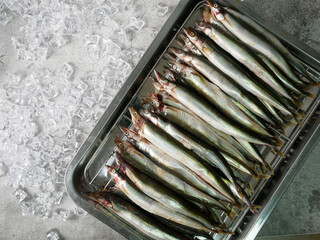 Freshly caught Korean sand lance