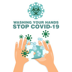 Hand wash for stop covid-19 spread concept vector