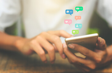 Young man using smart phone,Social media concept.	