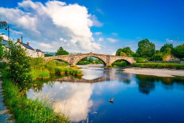 Stone bridge across the river Conwy, at Llanrwst, Caernarfon, North Wales