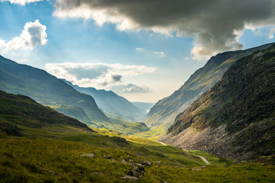 Green valley in Snowdonia National Park. North Wales. UK