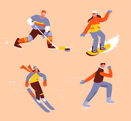 Fototapeta premium Winter sports set of isolated persons