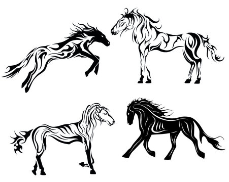 four horses mane and hooves stickers tattoo pills pattern logotypes