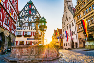 Fototapeta premium St. George Fountain near the market square of Rothenburg ob der Tauber. Germany