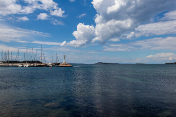 View of cloudy sky from the sea shore in Urla.