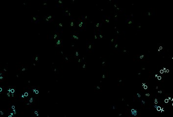 Dark blue, green vector pattern with gender elements.