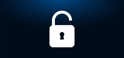 Padlock open icon crystal blue banner background