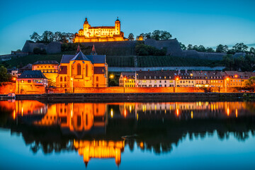 Marienberg Fortress at dusk in Wurzburg in Bavaria, Germany