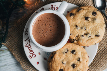 Chocolate chip cookie mug with christmas lights - christmas eve - christmas content