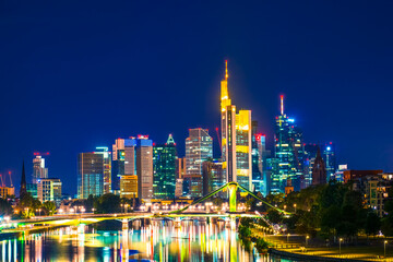 Fototapeta na wymiar Colourful illuminated city centre of Frankfurt. Germany 