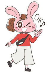 うさぎのカジュアルな女性のキャラクター