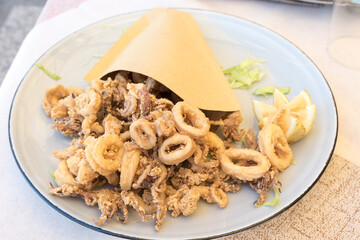 Fried fish close up view