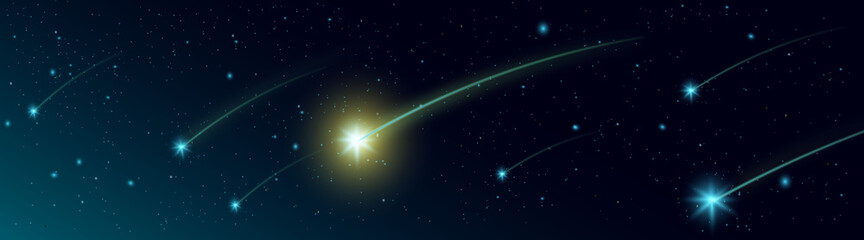 Obraz na płótnie Canvas 冬の星空と流れ星（願い事、奇跡、前兆、予兆、天のお告げ）