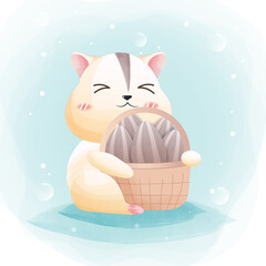 The character of a cute hamster with The sunflower seeds.