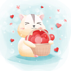 The character of a cute hamster with The heart and love.