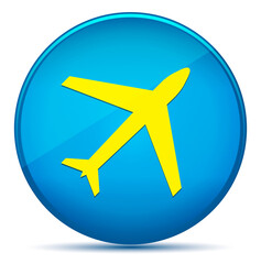 Plane icon modern flat cyan blue round button