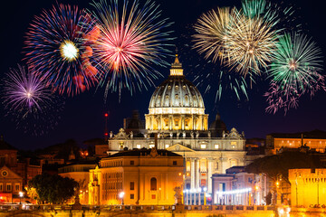 Fireworks display near St peter's basilica in Rome,Vatican