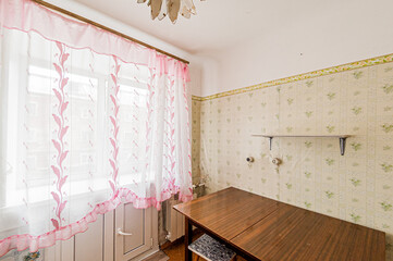 Russia, Moscow- April 17, 2020: interior room apartment shabby old sloppy not modern furnishings. cosmetic repairs required