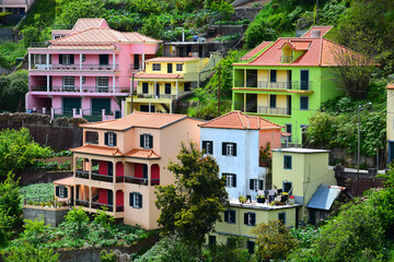 Colorful houses of the small town Fontes, Madeira, Portugal.