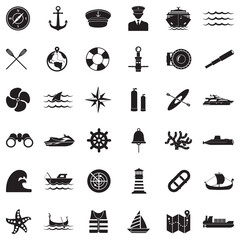 Nautical Icons. Black Flat Design. Vector Illustration.