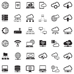 Network Cloud Icons. Black Flat Design. Vector Illustration.