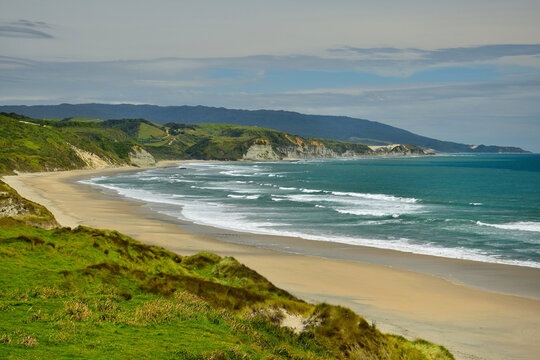Where the Anatori river flows into the ocean. New Zealand, South Island.
