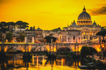 Fototapeta na wymiar St. Peter's Basilica in Vatican at sunset in Rome,Italy
