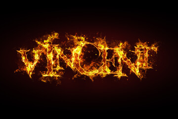 Fototapeta premium Vincent name made of fire and flames