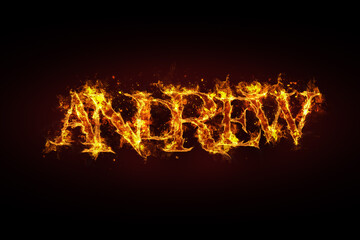 Fototapeta na wymiar Andrew name made of fire and flames