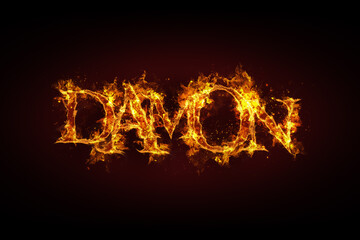 Damon name made of fire and flames