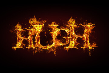 Hugh name made of fire and flames