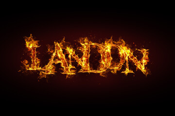 Landon name made of fire and flames