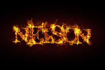 Nelson name made of fire and flames