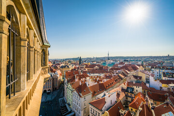 Prague town square viewed from the tower of the old town hall. Czech Republic