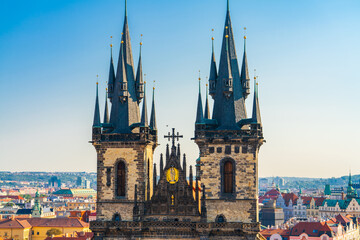 Fototapeta premium Tyn Church towers in Prague, Czech Republic