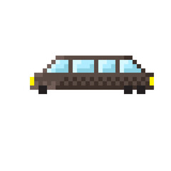 Car cartoon. Car pixel art. Vector picture. Pickup truck pixel art.