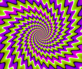Green and purple spirals. Optical expansion illusion.