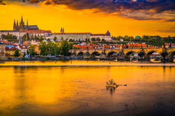 Charles bridge and Prague castle in Prague,Czech Republic 