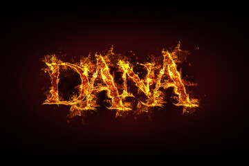 Fototapeta na wymiar Dana name made of fire and flames