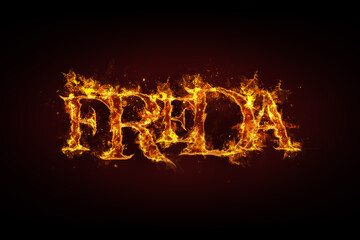 Freda name made of fire and flames