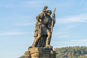 Statue of Child Christus at the shoulder of saint Christopher, Charles Bridge, Prague