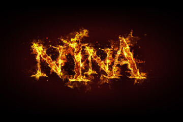 Fototapeta na wymiar Nina name made of fire and flames