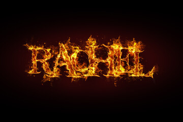Fototapeta na wymiar Rachel name made of fire and flames