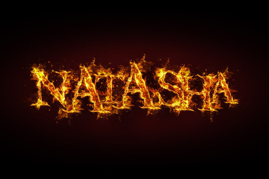 Natasha name made of fire and flames