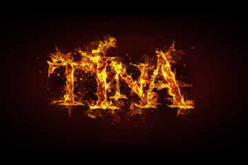 Fototapeta na wymiar Tina name made of fire and flames